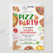 Bewerkbare Pizza Party Uitnodiging, Pizza Verjaard Kaart (Voorkant)
