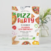 Bewerkbare Pizza Party Uitnodiging, Pizza Verjaard Kaart (Staand voorkant)