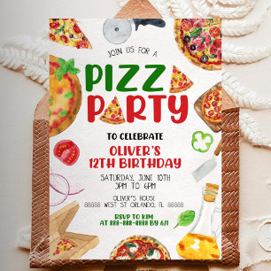 Bewerkbare Pizza Party Uitnodiging, Pizza Verjaard Kaart