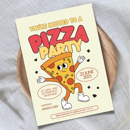 Bewerkbare Pizza Party verjaardagsuitnodiging sjab Kaart