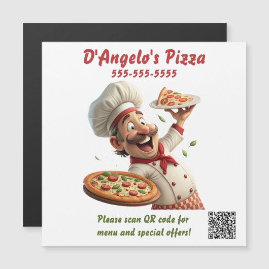 Bewerkbare Pizza Restaurant QR Code Magneet (Voorkant / Achterkant)
