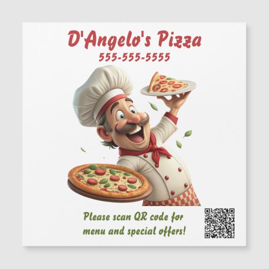 Bewerkbare Pizza Restaurant QR Code Magneet (Voorkant)