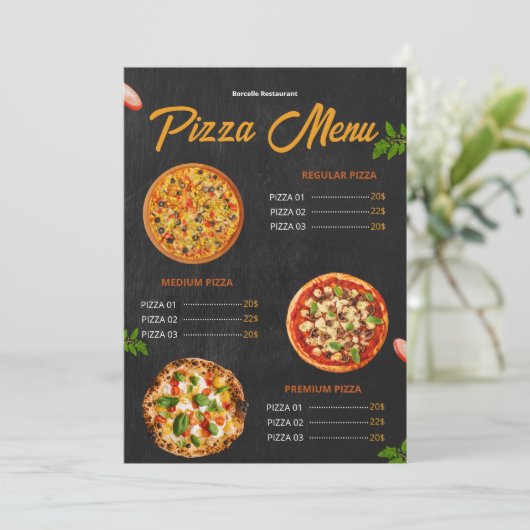 Bewerkbare Pizzamenukaart Pizzaria Restaurant Menu (Staand voorkant)
