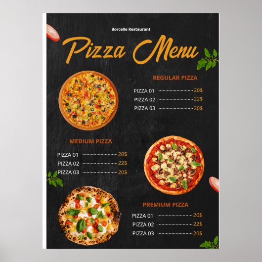 Bewerkbare Pizzamenukaart Pizzaria Restaurant Menu Poster (Voorkant)