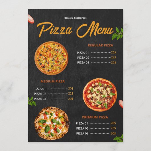 Bewerkbare pizzamenukaart Pizzaria Restaurantmenu Menu (Voorkant)