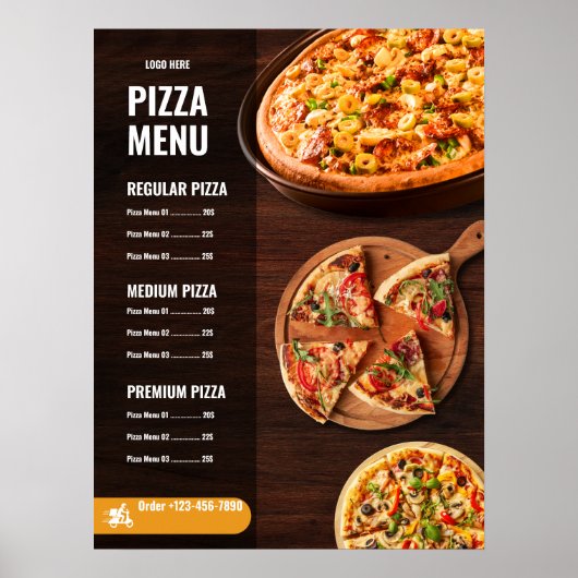 Bewerkbare Pizzamenukaart Pizzeria Restaurant Menu Poster (Voorkant)