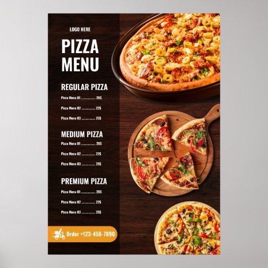 Bewerkbare Pizzamenukaart Pizzeria Restaurantmenu Poster (Voorkant)
