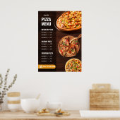 Bewerkbare Pizzamenukaart Pizzeria Restaurantmenu Poster (Keuken)