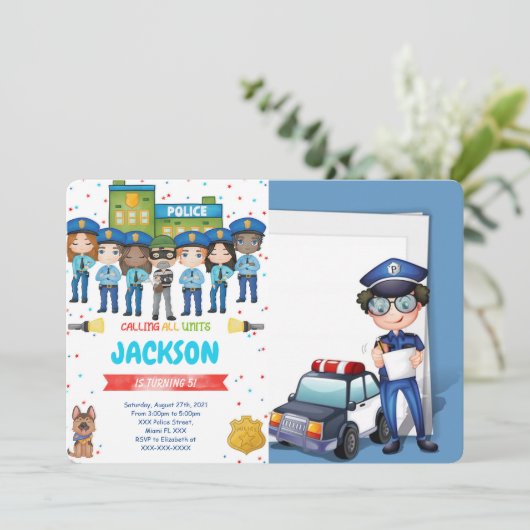 Bewerkbare politie foto uitnodiging (Staand voorkant)