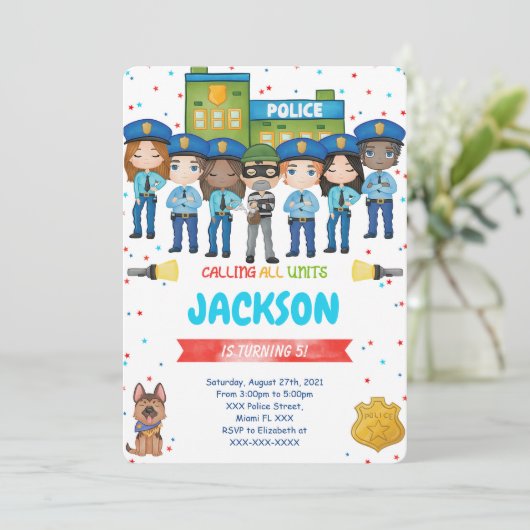 Bewerkbare politie uitnodiging (Staand voorkant)