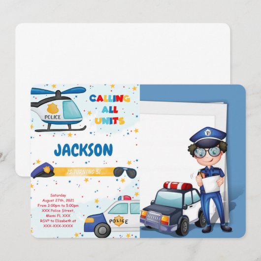 Bewerkbare Politie Verjaardag Foto uitnodiging (Voorkant / Achterkant)