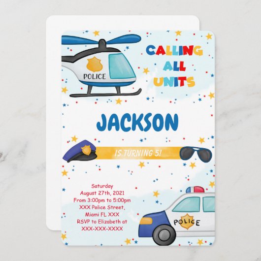 Bewerkbare Politie Verjaardag Uitnodiging (Voorkant / Achterkant)