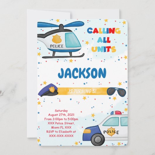 Bewerkbare Politie Verjaardag Uitnodiging (Voorkant)