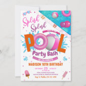 Bewerkbare Pool Party Bash Roze Verjaardag Uitnodi Kaart (Voorkant)
