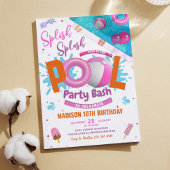 Bewerkbare Pool Party Bash Roze Verjaardag Uitnodi Kaart