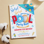 Bewerkbare Pool Party Bash Verjaardagsfeestuitnodi Kaart