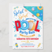 Bewerkbare Pool Party Bash Verjaardagsfeestuitnodi Kaart (Voorkant)
