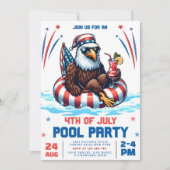 Bewerkbare Pool Party Uitnodiging, 4th of July Par Kaart (Voorkant)