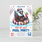 Bewerkbare Pool Party Uitnodiging, 4th of July Par Kaart (Staand voorkant)