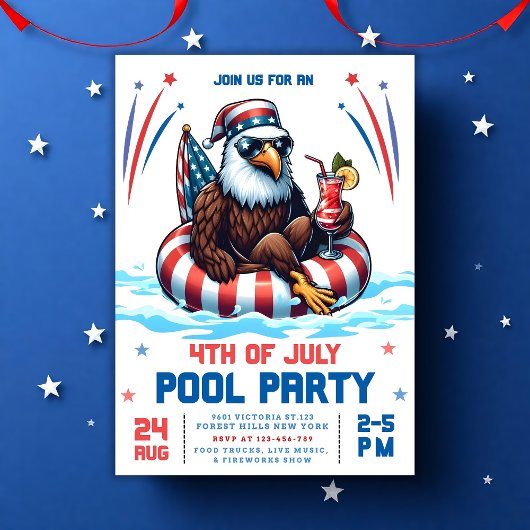 Bewerkbare Pool Party Uitnodiging, 4th of July Par Kaart