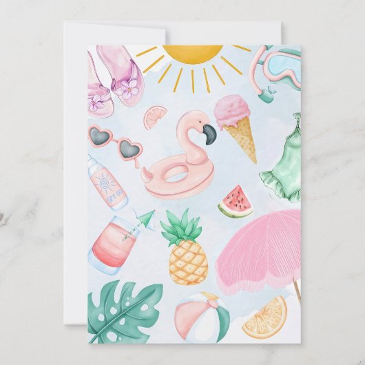 Bewerkbare Pool Party Uitnodiging Zomer Meisje Ver (Achterkant)