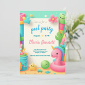 Bewerkbare Pool Party Verjaardag Zomer Zwemmen Kaart (Staand voorkant)