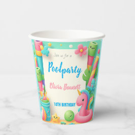 Bewerkbare Pool Party Verjaardag Zomer Zwemmen Papieren Bekers