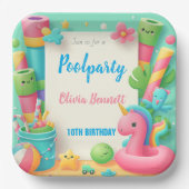 Bewerkbare Pool Party Verjaardag Zomer Zwemmen Papieren Bordje (Voorkant)