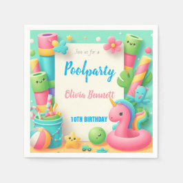 Bewerkbare Pool Party Verjaardag Zomer Zwemmen Servet