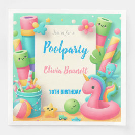 Bewerkbare Pool Party Verjaardag Zomer Zwemmen Servet