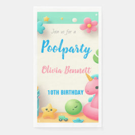 Bewerkbare Pool Party Verjaardag Zomer Zwemmen Servet