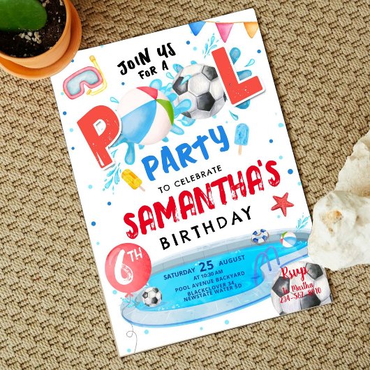 Bewerkbare Pool Party Verjaardagsfeestuitnodiging Kaart