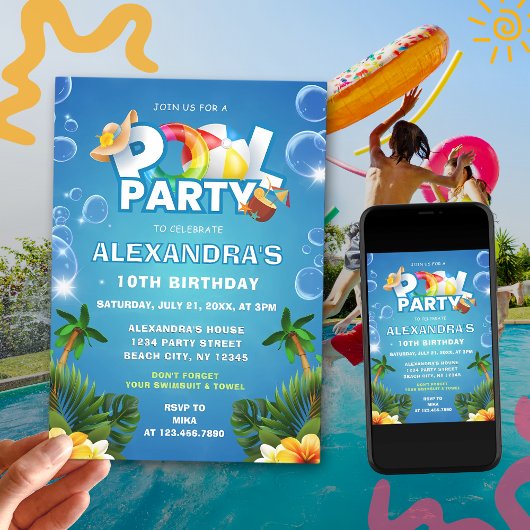 Bewerkbare Pool Party verjaardagsuitnodiging Kaart