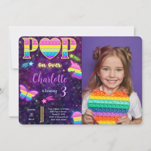 Bewerkbare Pop IT Verjaardagsfotouitnodiging Kaart (Voorkant)
