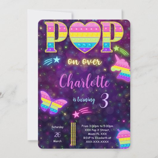 Bewerkbare Pop IT Verjaardagsuitnodiging Kaart (Voorkant)