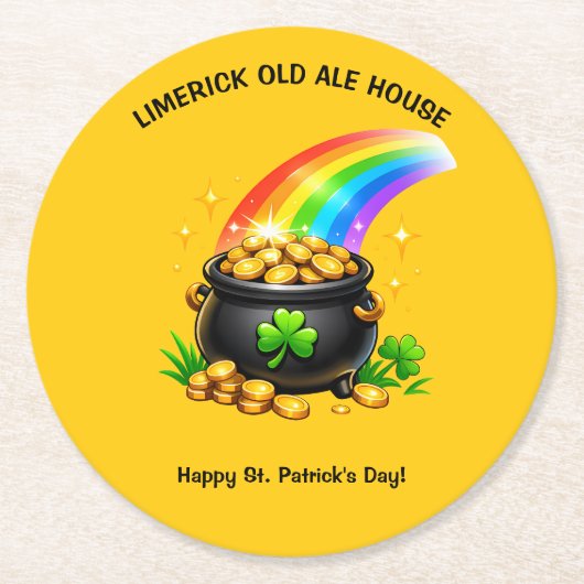 Bewerkbare Pot met Goud St. Patrick's Dag Ronde Kartonnen Onderzetter (Voorkant)