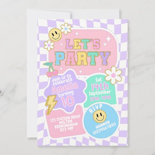 Bewerkbare Preppy Let's Celebrate Smile Face Birth Kaart (Voorkant)