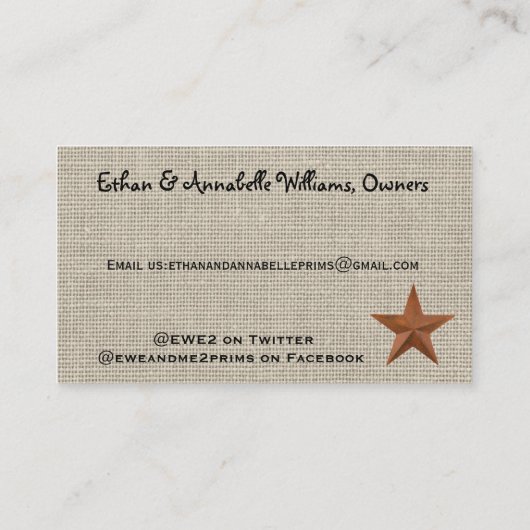 Bewerkbare primitieve boerderijschapen en schoot visitekaartje (Achterkant)