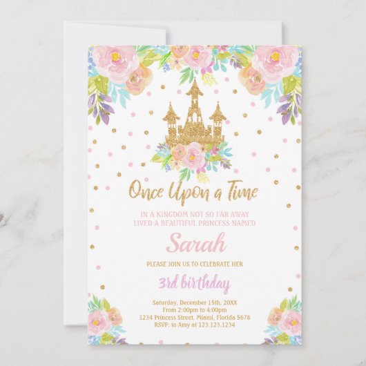 Bewerkbare Prinses Verjaardag Uitnodiging (Voorkant)