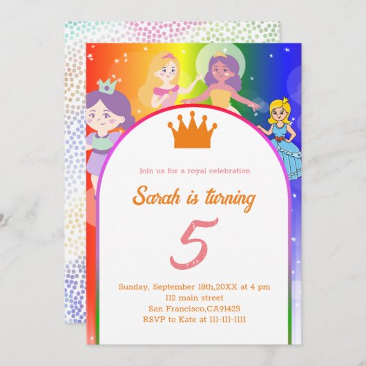 Bewerkbare PRINSES Verjaardagsfeest Uitnodiging  (Voorkant / Achterkant)