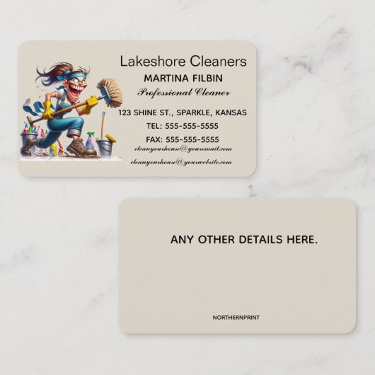 Bewerkbare professionele reiniger visitekaartje (Voorkant / Achterkant)