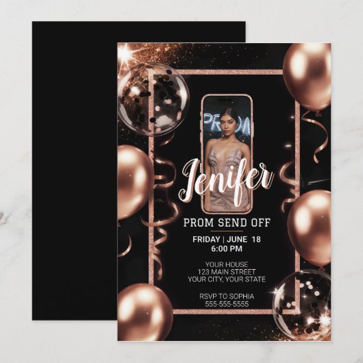 Bewerkbare Prom Send Off Earth Pink Sparkling Lijs Kaart (Voorkant / Achterkant)