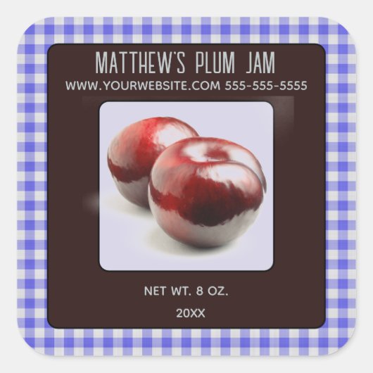 Bewerkbare pruimenjam vierkante sticker (Voorkant)