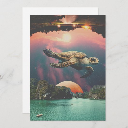 Bewerkbare Psychedelic Flying Turtle Holiday Kaart (Voorkant / Achterkant)