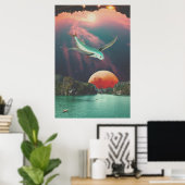 Bewerkbare Psychedelische Vliegende Vis Kunst Post Poster (Thuiskantoor)