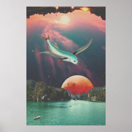 Bewerkbare Psychedelische Vliegende Vis Kunst Post Poster (Voorkant)