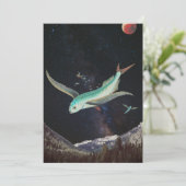 Bewerkbare psychedelische vliegende vis ruimte beg feestdagenkaart (Staand voorkant)