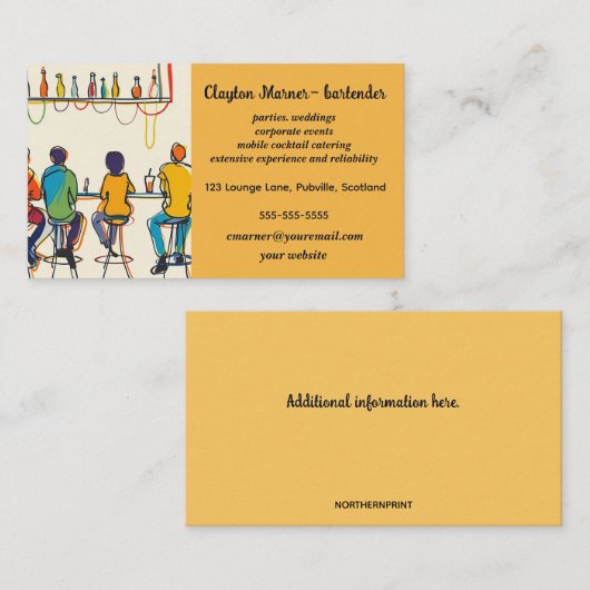 Bewerkbare pub barman visitekaartje (Voorkant / Achterkant)