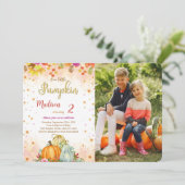 Bewerkbare Pumpkin Birthday Photo uitnodiging (Staand voorkant)