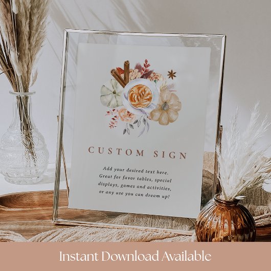 Bewerkbare Pumpkin Spice Baby shower Sign Sjabloon Poster